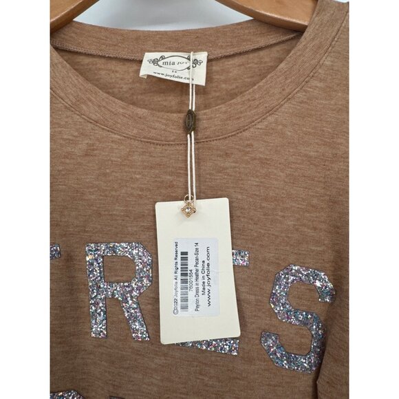 Mia Joy girls Brown T-Shirt peyton Dress Glitter Très Chic Text size 14 new - Picture 3 of 5